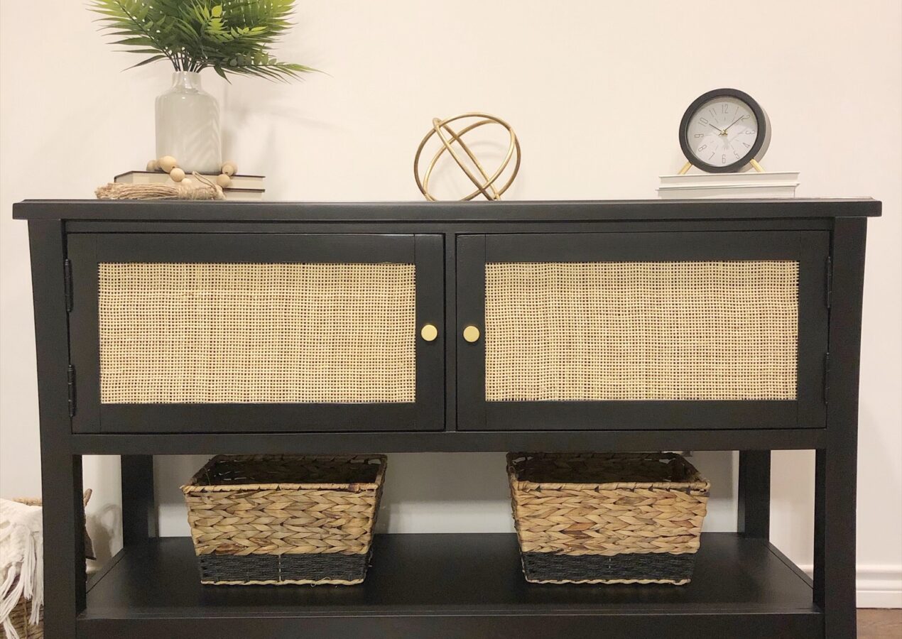 Cane webbing TV console